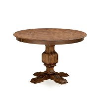 East West Furniture FERRIS Round Dining Table with Pedestal Rustic Rubberwood Table in Sandblasting Antique Walnut Finish 48 I