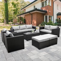 Rattaner Patio Furniture Sets 7 Pieces Outdoor Furniture Sectional Patio Couches Set Storage Table No-Slip Grey Cushions And Waterproof Covers