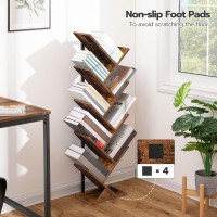 Hoobro Tree Bookshelf, 9-Tier Bookcase Wooden Shelves, Floor Standing Storage Rack, For Display Of Cds, Books In Living Room, Home Office, Wood Storage Rack For Bedroom, Rustic Brown Bf08Sj01G1