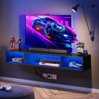 Rolanstar Tv Stand With Power Outlet Floating Tv Stand With Rgb Lights 472 Wall Mounted Tv Shelf Black Media Console With