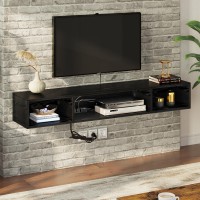 Rolanstar Tv Stand With Power Outlet Floating Tv Stand With Rgb Lights 472 Wall Mounted Tv Shelf Black Media Console With