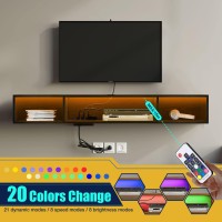 Rolanstar Tv Stand With Power Outlet Floating Tv Stand With Rgb Lights 472 Wall Mounted Tv Shelf Black Media Console With