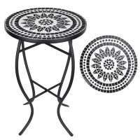 Vipush Mosaic Patio Side Table Outdoor Accent Table Bistro Coffee Table Plant Stand Indoor Folding Round End Table For Small Porch Balcony Backyard,Black