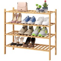 Viewcare 4Tier Bamboo Shoe Rack For Entryway Stackable Foldable Natural Shoe Organizer For Hallway Closet Free Standing