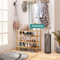 Viewcare 4Tier Bamboo Shoe Rack For Entryway Stackable Foldable Natural Shoe Organizer For Hallway Closet Free Standing