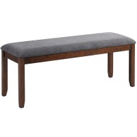 Dortala Dining Bench, Upholstered Long Bench W/Natural Rubber Wood Legs, Foam-Padded Cushion, Linen Fabric Bench, Rustic Style For Dining Room, Kitchen, Living Room, Grey And Brown