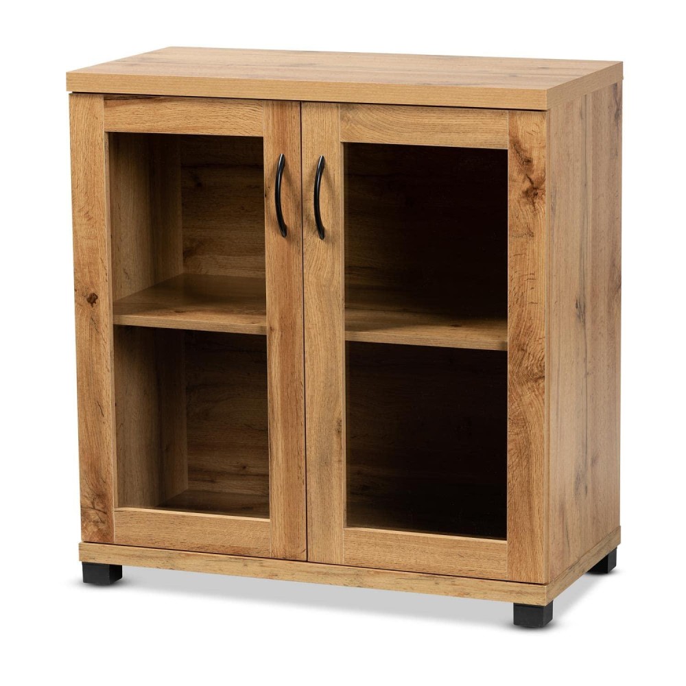 Baxton Studio Zentra Modern And Contemporary Oak Brown Finished Wood 2-Door Storage Cabinet With Glass Doors