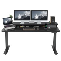 Fezibo 60 X 24 Inch Height Adjustable Electric Standing Desk With Double Drawer, Stand Up Desk With Storage Shelf, Sit Stand Desk, Black