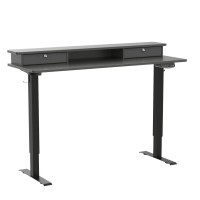 Fezibo 60 X 24 Inch Height Adjustable Electric Standing Desk With Double Drawer, Stand Up Desk With Storage Shelf, Sit Stand Desk, Black