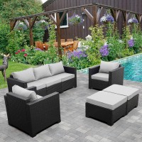 Rattaner Outdoor Wicker Furniture Couch Set 5 Pieces, Patio Furniture Sectional Sofa With Grey Cushions And Furniture Covers