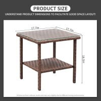 Outdoor Pe Wicker Side Table Patio Rattan Garden Coffee End Square Table With Glass Top 2Layer Table Furniture Brown