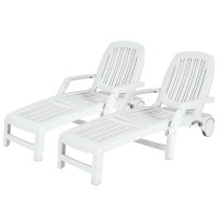 Tangkula Outdoor Chaise Lounge Chair, 5-Position Adjustable Recliner With Storage Box And Flexible Wheels, All-Weather Folding Patio Lounge Chair For Poolside, Beach And Backyard (2, White)