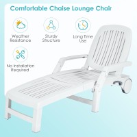 Tangkula Outdoor Chaise Lounge Chair, 5-Position Adjustable Recliner With Storage Box And Flexible Wheels, All-Weather Folding Patio Lounge Chair For Poolside, Beach And Backyard (2, White)