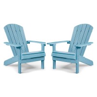 Adirondack Chairs Set Of 2 Plastic Weather Resistant, Outdoor Chairs 5 Steps Easy Installation, Like Real Wood, Widely Used In Outdoor, Patio, Fire Pit, Deck, Outside, Garden, Campfire Chairs (Blue)