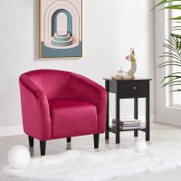 Yaheetech Club Chair, Velvet Accent Chair Upholstered Barrel Chair Sitting Chair with Armrest and Low Back for Living Room Bedroom, Rose Red