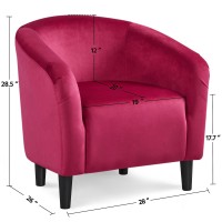 Yaheetech Club Chair, Velvet Accent Chair Upholstered Barrel Chair Sitting Chair with Armrest and Low Back for Living Room Bedroom, Rose Red