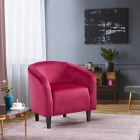 Yaheetech Club Chair, Velvet Accent Chair Upholstered Barrel Chair Sitting Chair with Armrest and Low Back for Living Room Bedroom, Rose Red