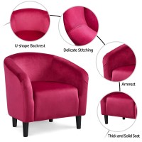 Yaheetech Club Chair, Velvet Accent Chair Upholstered Barrel Chair Sitting Chair with Armrest and Low Back for Living Room Bedroom, Rose Red