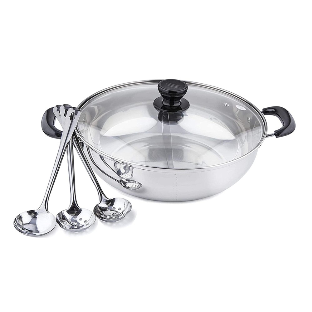 Tayama Stainless Steel Hot Pot With Divider, Silver, 11 Inch