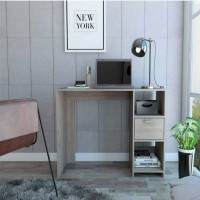 computer Desk Odessa with Single Drawer and Open Storage cabinets, Light gray Finish(D0102HgEMMW)