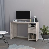 computer Desk Odessa with Single Drawer and Open Storage cabinets, Light gray Finish(D0102HgEMMW)