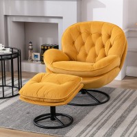 Baysitone Velvet Swivel Accent Chair With Ottoman Set, Modern Lounge Chair With Footrest, Comfy Armchair With 360 Degree Swiveling For Living Room, Bedroom, Reading Room, Home Office (Yellow)
