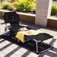 Goplus Tanning Chair, Folding Beach Lounge Chair With Face &Arm Hole, 5-Position Adjustable,Removable Pillow,Side Pocket, Sunbathing Chair, Portable Outdoor Lounge Chair For Patio Pool Lawn (1, Black)