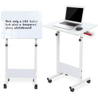 Koupa Adjustable Height Standing Desk, Writable Tempered Glass Desktop With Eraser, 360 Flip, Wheels - Ideal For Small Spaces And Home Offices, 24 In, White(Adjustable Height: 32-47 In)