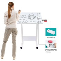 Koupa Adjustable Height Standing Desk, Writable Tempered Glass Desktop With Eraser, 360 Flip, Wheels - Ideal For Small Spaces And Home Offices, 24 In, White(Adjustable Height: 32-47 In)