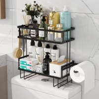 Godboat Bathroom Organizers And Storage 2Tier Over Toilet Storage Bathroom Storage With 2 Hooks Toilet Paper Holder Wall M