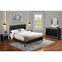 East West Furniture 5PC Nella King Bedroom Set with a Button Tufted Upholstered Bed Dresser Bedroom Room Mirror and 2 Modern