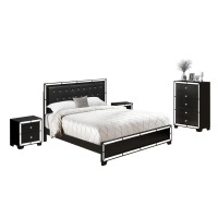 East West Furniture 5PC Nella King Bedroom Set with a Button Tufted Upholstered Bed Dresser Bedroom Room Mirror and 2 Modern