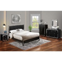 East West Furniture 5PC Nella Bedroom Set with a Button Tufted King Bed Drawer Dresser Mirror Bedroom Chest of Drawers and a