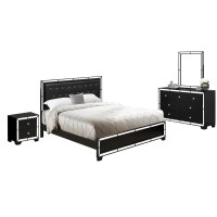 East West Furniture 5PC Nella Bedroom Set with a Button Tufted King Bed Drawer Dresser Mirror Bedroom Chest of Drawers and a