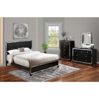 East West Furniture 4Piece Nella Bedroom Furniture Set with Button Tufted Bed Frame Dresser Bedroom Makeup Mirror Chest for