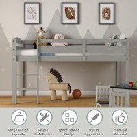 Costzon Twin Loft Bed, Solid Wood Low Loft Bed W/Guard Rail And Ladder, Boys & Girls Twin Bed For Kids Room, No Box Spring Needed, Classic Children Low Loft Bed With Storage For Bedroom, Gray