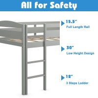 Costzon Twin Loft Bed, Solid Wood Low Loft Bed W/Guard Rail And Ladder, Boys & Girls Twin Bed For Kids Room, No Box Spring Needed, Classic Children Low Loft Bed With Storage For Bedroom, Gray