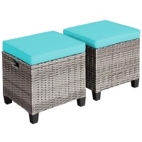 Tangkula 2 Pieces Patio Rattan Ottomans Outdoor Wicker Footstool Footrest Seat With Soft Cushions And Steel Frame Allweather