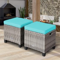 Tangkula 2 Pieces Patio Rattan Ottomans Outdoor Wicker Footstool Footrest Seat With Soft Cushions And Steel Frame Allweather