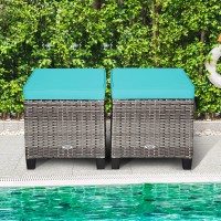 Tangkula 2 Pieces Patio Rattan Ottomans Outdoor Wicker Footstool Footrest Seat With Soft Cushions And Steel Frame Allweather