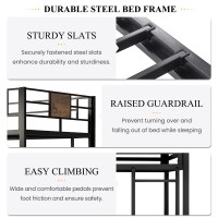 Sha Cerlin Metal Twin Loft Bed Frame With Stairs Fulllength Guardrail Spacesaving Juniors And Adults Noise Free Black