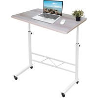 Longdafei Laptop Table Desk Adjustable Height Sofa Bed Side Rolling Desk, Mobile Laptop Cart Portable Tray Table For Home Office, Desktop 23.62 X 15.74 Inch Computer Workstation Table With Wheels