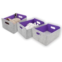 Welaxy Storage Baskets Felt Foldable Storage Cube Bin Shelf Bins Organizer Felt Box For For Kids Toys Magazine Books Clothes For Office Bedroom Closet Babies Nursery Laundry Organizing (Purple X 3)