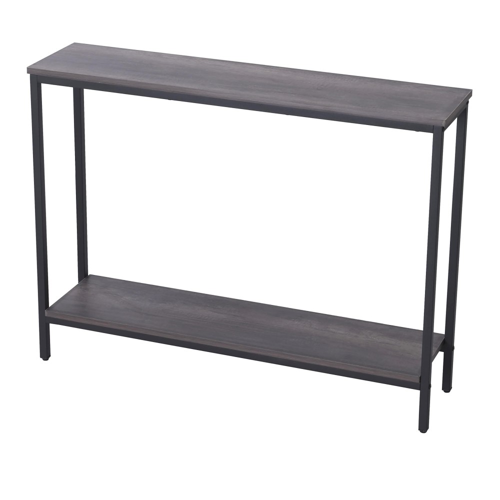 Majaro Modern Industrial Sofa Console Table For Living Room, Office (Dark Grey, Double Layer)