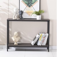 Majaro Modern Industrial Sofa Console Table For Living Room, Office (Dark Grey, Double Layer)