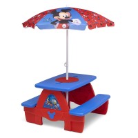 Disney Mickey Mouse 4 Seat Activity Picnic Table With Umbrella And Lego Compatible Tabletop By Delta Children