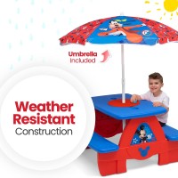 Disney Mickey Mouse 4 Seat Activity Picnic Table With Umbrella And Lego Compatible Tabletop By Delta Children