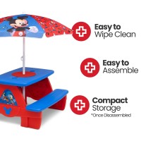 Disney Mickey Mouse 4 Seat Activity Picnic Table With Umbrella And Lego Compatible Tabletop By Delta Children