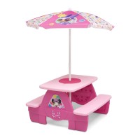 Delta Children 4 Seat Activity Picnic Table With Umbrella And Lego Compatible Tabletop Minnie Mouse