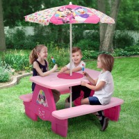 Delta Children 4 Seat Activity Picnic Table With Umbrella And Lego Compatible Tabletop Minnie Mouse